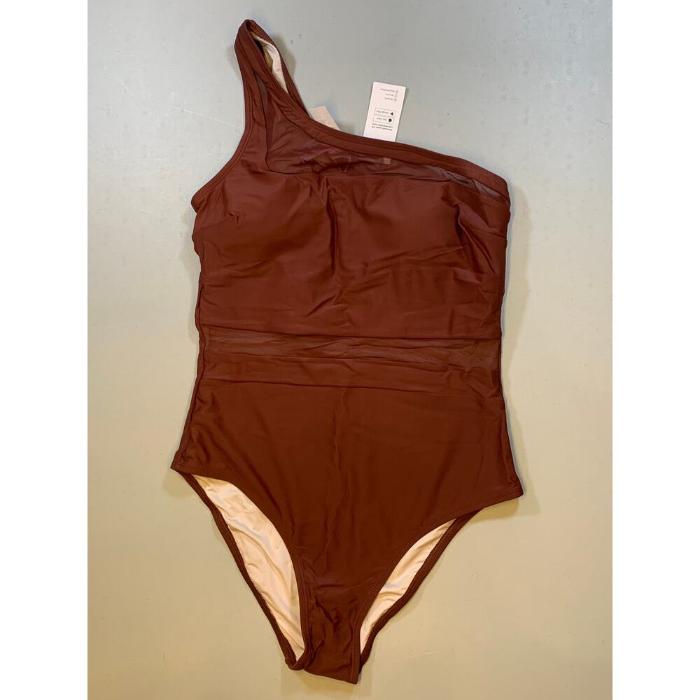 NWT Cupshe Brown One Shoulder One Piece Bathing Suit Size Medium